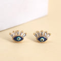 Gold Tone Crystal Lash Blue Evil Eye Round Stud Earrings view 3