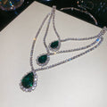 Silver Three Layer Rhinestone Triple Teardrop Gem Necklace view 7
