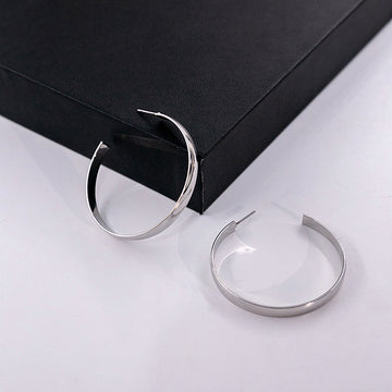 Silver Flat Open Metal Hoop Earrings Minimalist Pair