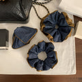 Blue Denim Scrunchies And Triangle Claw Clip Brown Trim view 1