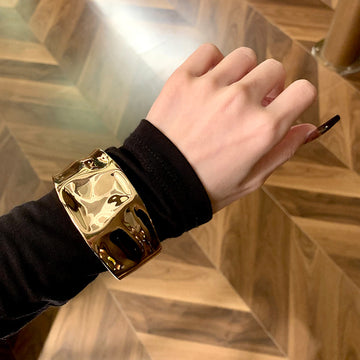 Wide Crumpled Metal Hinged Bangle In Gold Or Silver Tone
