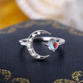 Silver Open Adjustable Crescent Moon Moonstone Look Ring view 2