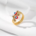 Gold Tone Textured Multiband Evil Eye Adjustable Rings view 9