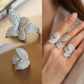 Silver Rhinestone Multi Petal Flower Open Band Ring view 3