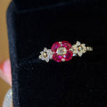 Gold Tone Red Flower Ring Clear Crystal Side Accents view 4