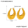Gold U-Shape Ribbed Hoop Earrings Titanium Steel Pair view 6
