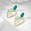 Gold Tone Irregular Heart Pressed Flower Resin Stud Drop Earrings view 6