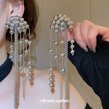 Silver Tone Beaded Chain Chandelier Earrings Fashion Jewelry