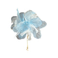 Translucent Fabric Flower Hairpin With Pearl Like Drop In Five Colors view 5