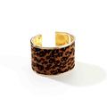 Wide Leopard Pattern Cuff Bracelet In Dark Or Light Brown With Gold Tone Edges view 5