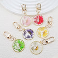 Gold Tone Round Pressed Daisy Resin Clip Keychains view 1