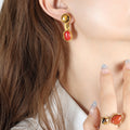 Detachable Geometric Drop Earrings Tiger Eye Turquoise Gold view 4