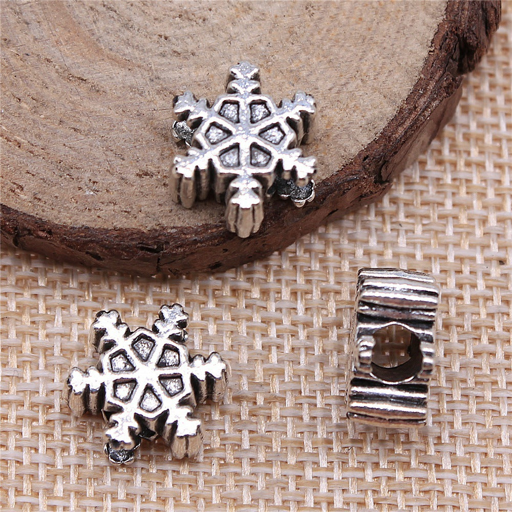14x14x6mm 2.8g Antique Silver Zinc Alloy Snowflake Large Hole Beads for Bracelet Jewelry Making