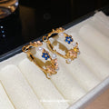 Multicolor Floral Hoop Earrings With Gold Tone Details view 3