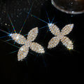 Crystal Four-Petal Flower Stud Earrings in Two Tones view 6