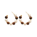 Brown And White Beaded Hoop Earrings In Two Patterns view 5