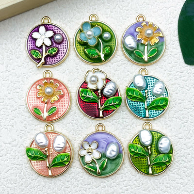 Colorful flower charms arranged on a light background