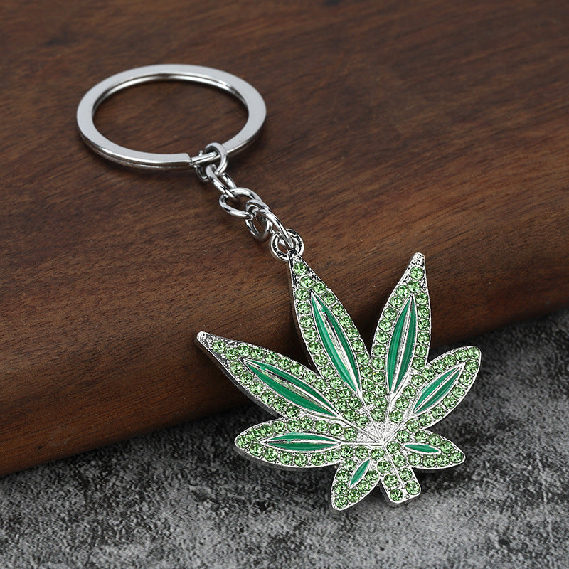 Maple Leaf Rhinestone Keychain with Enamel Detail for Bag Charm