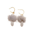 Gray Pom Pom Faux Pearl Drop Hook Earrings With Decorative Metal Details view 5