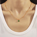 Gold Herringbone Chain And Green Glass Stone Pendant Necklaces view 3