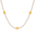 White Irregular Pearl Necklace With Gold Heart Spacers view 5