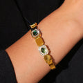 Gold Hinged Bangle Green Stone Zircon Glass Settings view 4