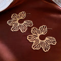 Openwork Flower Statement Stud Earrings in Two Tones view 6