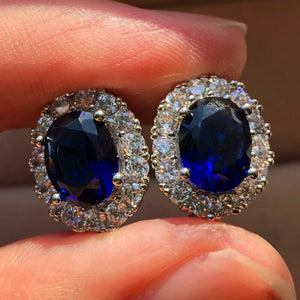 Oval Halo Stud Earrings In Blue, Green, And Aqua Centers