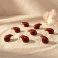 Glossy Burgundy Teardrop Stud Earrings With Gold Tone Posts view 3