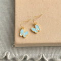 Gold Mint Green Enamel Butterfly Hook Earrings Matching Pair view 4
