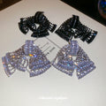 Crystal Bow Tassel Stud Earrings in Silver and Black view 4