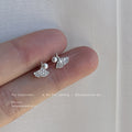 Silver Ginkgo Leaf Stud Earrings Crystal Pave Pearl Accent view 4
