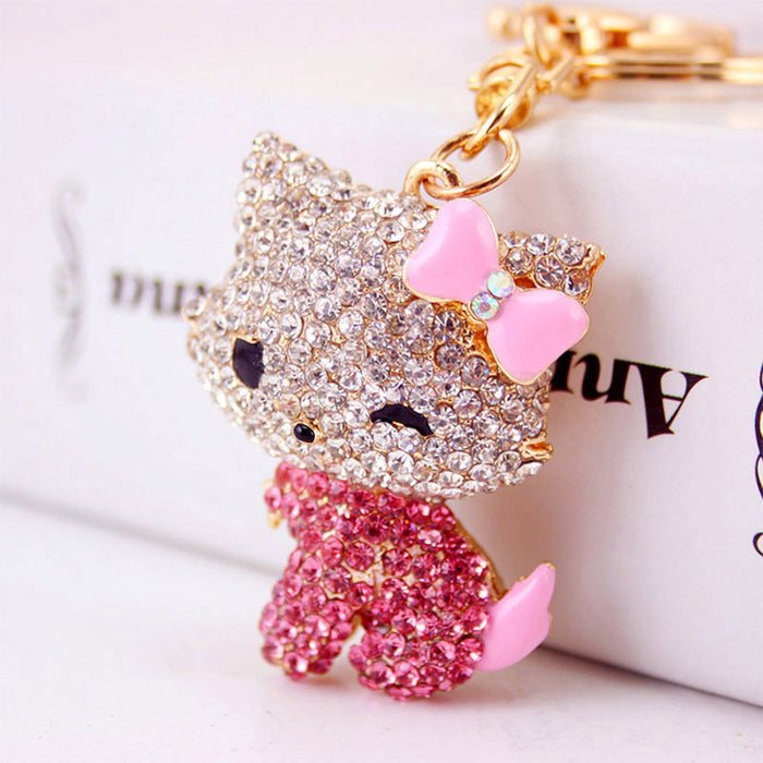Cute Rhinestone Kitten Keychain Zinc Alloy Car Key Ring Bag Charm