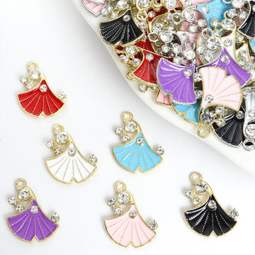 Enamel Ginkgo Leaf Charms with Pearls in Six Colors