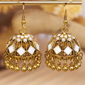 Six Color Ornate Enamel Jhumka Bell Fringe Hook Earrings view 10