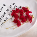 Red Fabric Flower Gold Tone Long Chain Tassel Earrings view 4