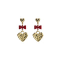 Silver Heart Stud Black Bow Embossed Heart Drop Earrings view 5