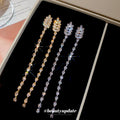 Crystal Leaf Extra Long Chain Tassel Stud Earrings view 2