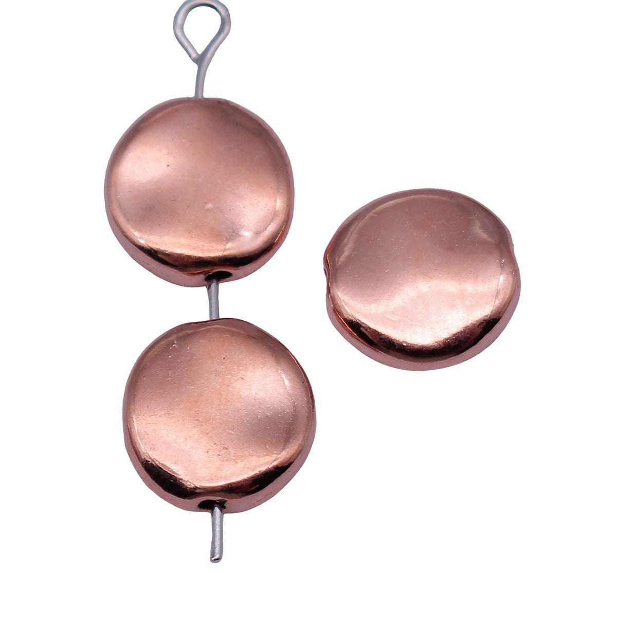 10x10x3.2mm 1.3g Rose Gold Zinc Alloy Irregular Flat Round Loose Metal Beads for Jewelry Making