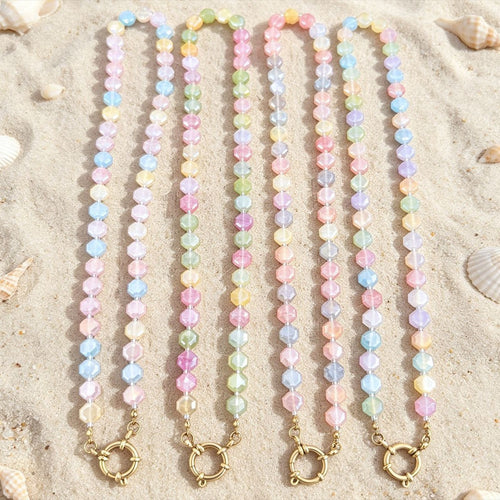 Pastel faceted bead necklace shown in an alternate product view