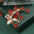 Red Crystal Blossom Branch Brooch with Curled Gold Tone Stems view 2