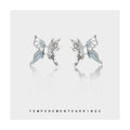 Silver Irregular Butterfly Studs Light Blue Enamel Clear Stones view 4