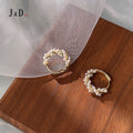 Gold Tone Huggie Hoop Earrings With White Pearl Cluster Wrap view 2