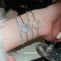 Open Double Layer Zircon Rose Flower Cuff Bangle Silver Gold view 3