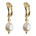 Gold Tone Small Hoop Irregular White Pearl Drop Earrings For Women view 5