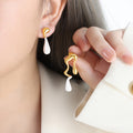 Asymmetric Gold Drip Enamel Drop Earrings White Brown view 6
