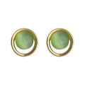 Gold Oval Frame Green Cat Eye Stud Earrings Cabochon Pair view 5