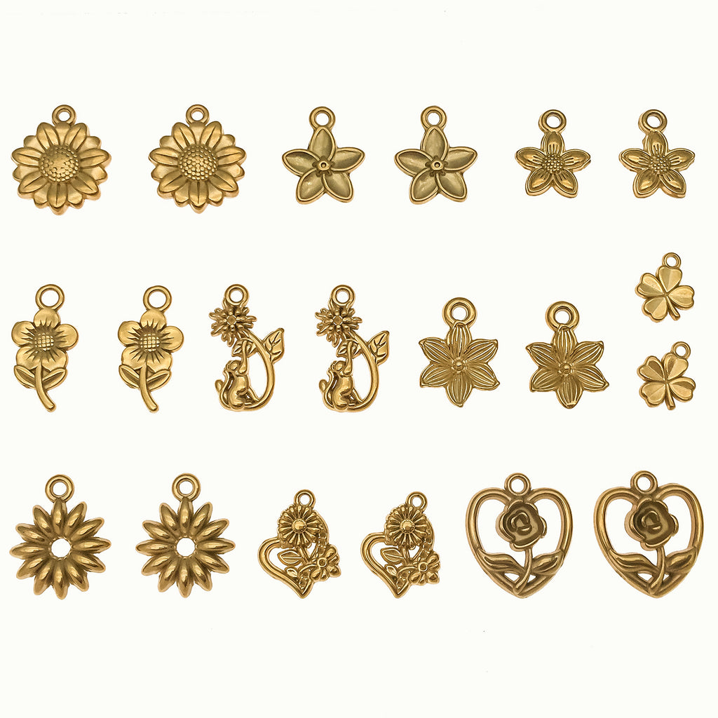 Stainless Steel Gold Sunflower Cherry Blossom Flower Charm Pendant for DIY Earrings Necklace