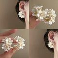 White Flower and Pearl Cluster Statement Stud Earrings view 1
