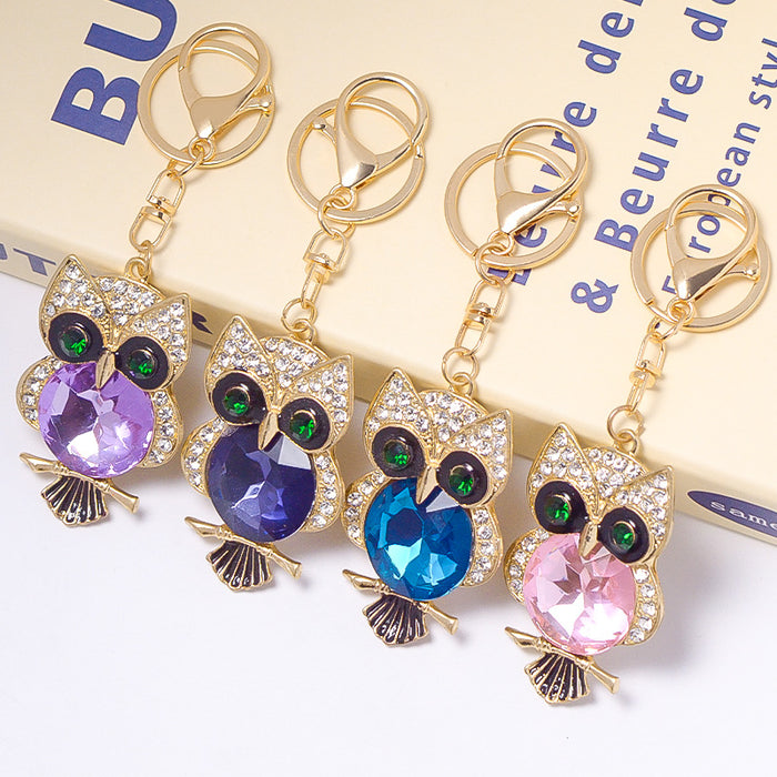 Gem Belly Owl Keychain Gold Clasp Pink Purple Blue Styles